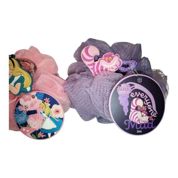 Disney Alice in Wonderland With Cheshire Cat Bath Pouf Bundle 2 Piece NWT - Picture 3 of 4
